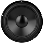 Zbliżenie na gumowe zawieszenie i aluminiową membranę głośnika Dayton Audio DSA270-8