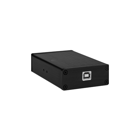 Widok na tylny panel testera Dayton Audio DATS V3 z portem USB typu B służącym do podłączenia komputera i zasilania.