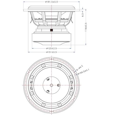 Dokładne wymiary subwoofera Dayton Audio EPIQUE E180HE