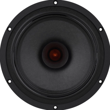 Głośnik szerokopasmowy Dayton Audio PS220-8 8 cali - widok z przodu, membrana z Kevlaru i korektor fazy