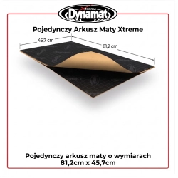 Arkusz maty wygłuszającej Dynamat Xtreme 81,2x45,7 cm z czarnym aluminiowym wykończeniem i białym logiem