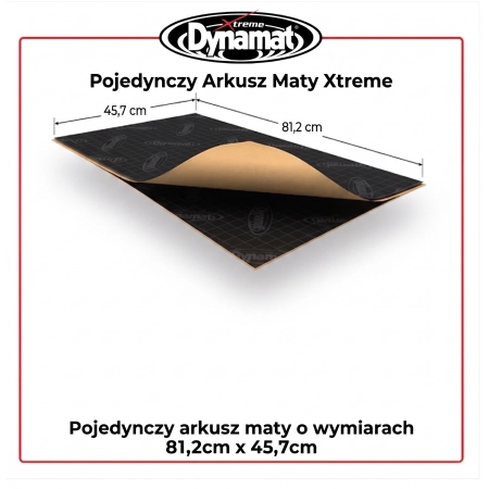 Arkusz maty wygłuszającej Dynamat Xtreme 81,2x45,7 cm z czarnym aluminiowym wykończeniem i białym logiem