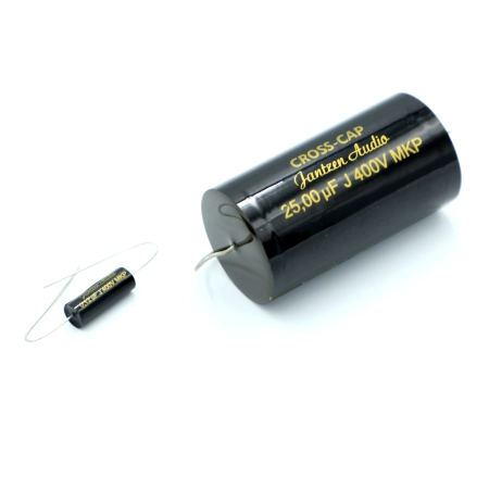 Czarny kondensator polipropylenowy Jantzen Audio Cross-Cap 0,12 uF vs 25 uf