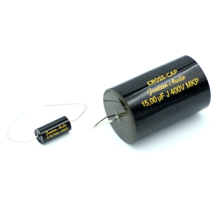 Czarny kondensator polipropylenowy Jantzen Audio Cross-Cap 0,15 uF vs 15 uf