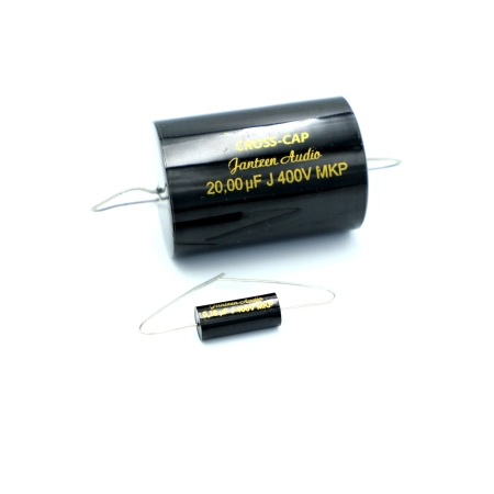 Czarny kondensator polipropylenowy Jantzen Audio Cross-Cap 0,18 uF vs 20 uf