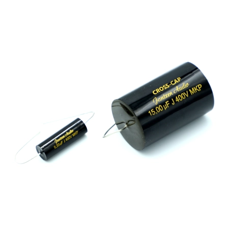 Czarny kondensator polipropylenowy Jantzen Audio Cross-Cap 0,33 uF vs 20 uf