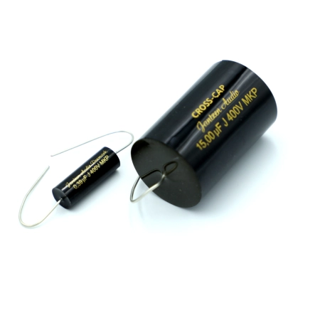 Czarny kondensator polipropylenowy Jantzen Audio Cross-Cap 0,39 uF vs 15 uf