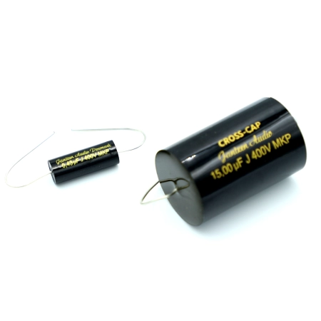 Czarny kondensator polipropylenowy Jantzen Audio Cross-Cap 0,43 uF vs 15 uf