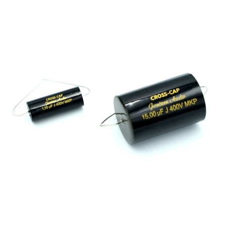 Czarny kondensator polipropylenowy Jantzen Audio Cross-Cap 1,1 uF vs 15 uf
