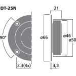 Rysunek techniczny i wymiary montażowe głośnika Monacor DT-25N