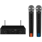 Zestaw mikrofonowy Monacor TXS-821SET – dwukanałowy odbiornik UHF i dwa mikrofony bezprzewodowe