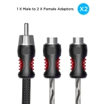 Dwa wejścia żeńskie RCA w rozdzielaczu Recoil PCI1M z oznaczeniem kanałów