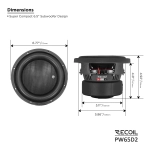 Schemat montażowy i wymiary głębokości subwoofera Recoil PW65D2 350W RMS.