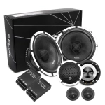 Widok na zestaw z pudełkiem głośników Recoil RD365 - woofer, średniotonowy, tweeter, zwrotnica.