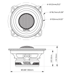 Rysunek techniczny Recoil RLX402 - wymiary montażowe 100 mm, głębokość 43 mm i średnica otworu 93 mm.