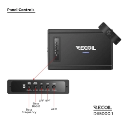 Panel sterowania wzmacniacza Recoil DII5000.1 z filtrami LPF, Subsonic oraz regulacją Gain i Bass Boost