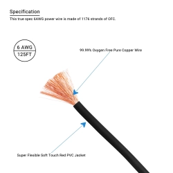 Przewód Recoil PG6-125 - kabel zasilający czarny 6AWG 16mm2 (1 metr) miedź Cu