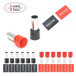 Pełny zestaw 12 tulejek Recoil WF412 4AWG z osłonkami i logowanymi termokurczami.