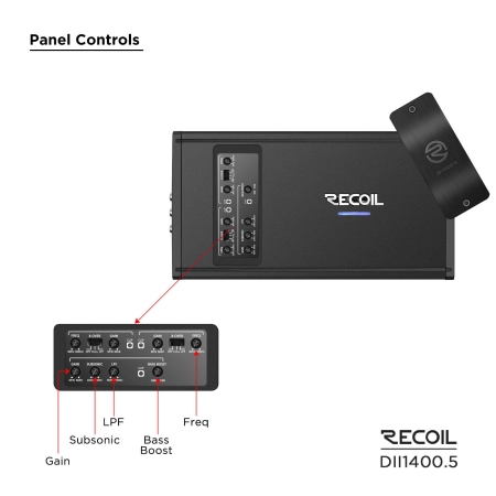 Wzmacniacz Recoil DII1400.5 - 4 x 100 watt + 1 x 800 watt
