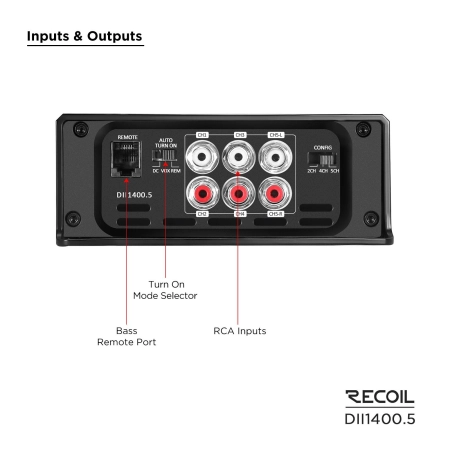 Wzmacniacz Recoil DII1400.5 - 4 x 100 watt + 1 x 800 watt