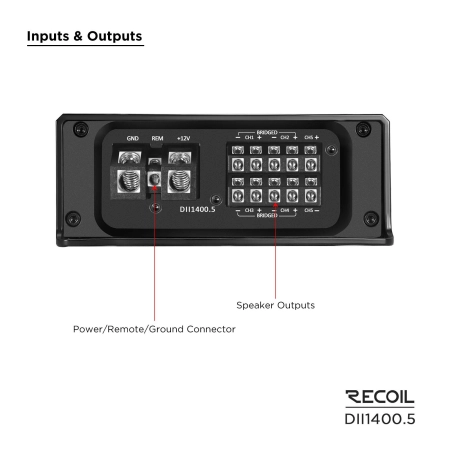 Wzmacniacz Recoil DII1400.5 - 4 x 100 watt + 1 x 800 watt
