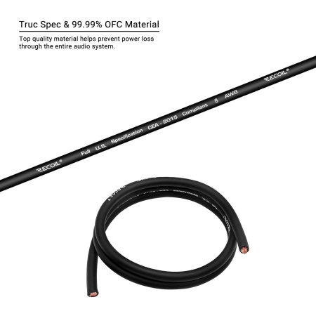 Przewód Recoil PG8-150 - kabel zasilający czarny 8AWG 8,5mm2 (1 metr) miedź Cu
