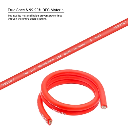 Przewód Recoil PW4-80 - kabel zasilający czerwony 4AWG 21mm2 (1 metr ) miedź Cu