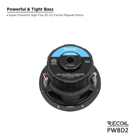 Podwójny układ magnetyczny (Double Stacked) i system wentylacji cewki w subwooferze Recoil PW8D2.