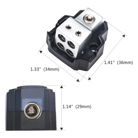 Mosiężny blok rozdzielczy Recoil SDB14 z wejściem 21mm2 i czterema wyjściami 8mm2.