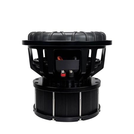 Złącza prądowe Dual 2 Ohm subwoofera Recoil SPL12D2 - widok na solidne terminale.