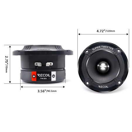 Rysunek techniczny i wymiary Recoil TW380: średnica zewnętrzna 100mm i głębokość montażowa 45mm